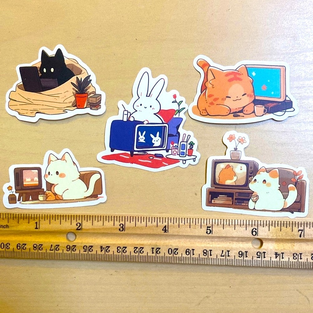 10/$10 or $1 BUNDLE: 5 Animals Stickers: Fave Electronics! 📺 💻 🛋️ WATERPROOF!